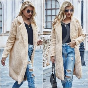 Long teddy jacket coat Trench Coat Casual